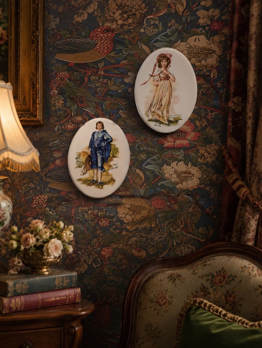 ❤️6/$16❤️Vintage Oval Decorative Plaques - Blue & Pink Figures